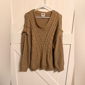 Large Like Love V-Neck Cable Knit Sweater - Brown